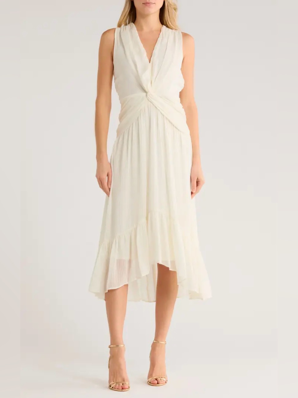 Dkny Cream Twist-Front High-Low Sleeveless Dress
